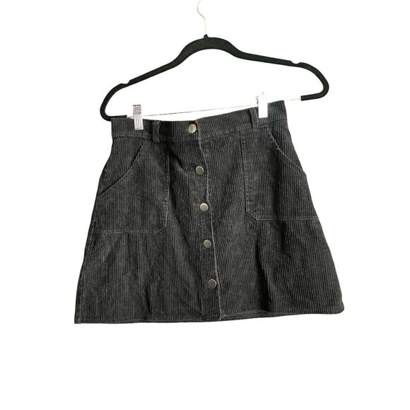 Unbranded Dresses & Skirts - Black Corduroy Skirt Women Size Medium Button Down Silver Buttons Dark Academia
